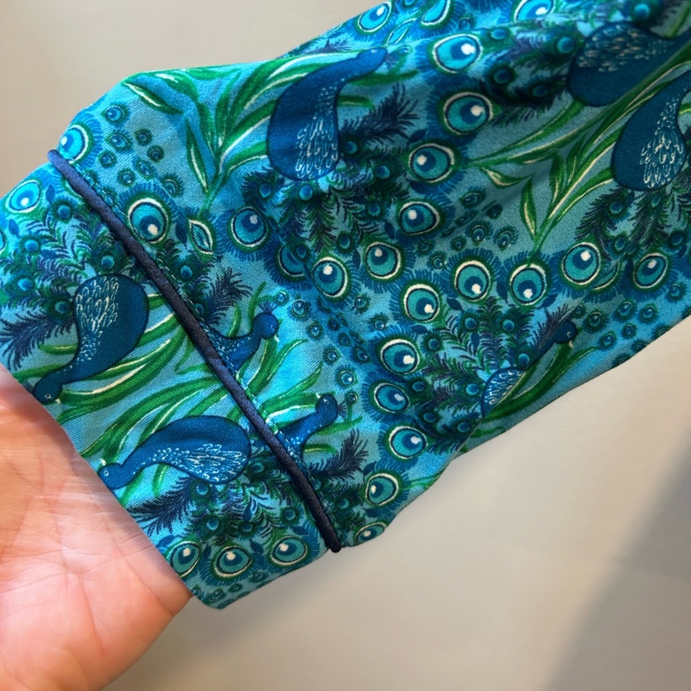 Vibrant Teal and Navy Women's peacock design Pajama Set - Picture 6 of 11